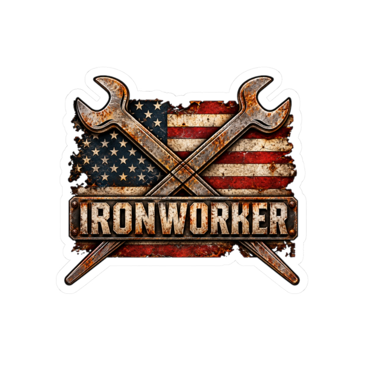 Ironworker American Flag Tool Sticker — Kiss-Cut Construction Worker Decal