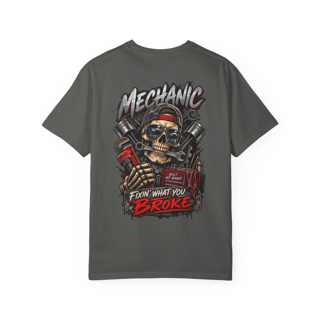 Mechanic T-Shirt — 'Fixin' What You Broke' Skull & Tools Graphic