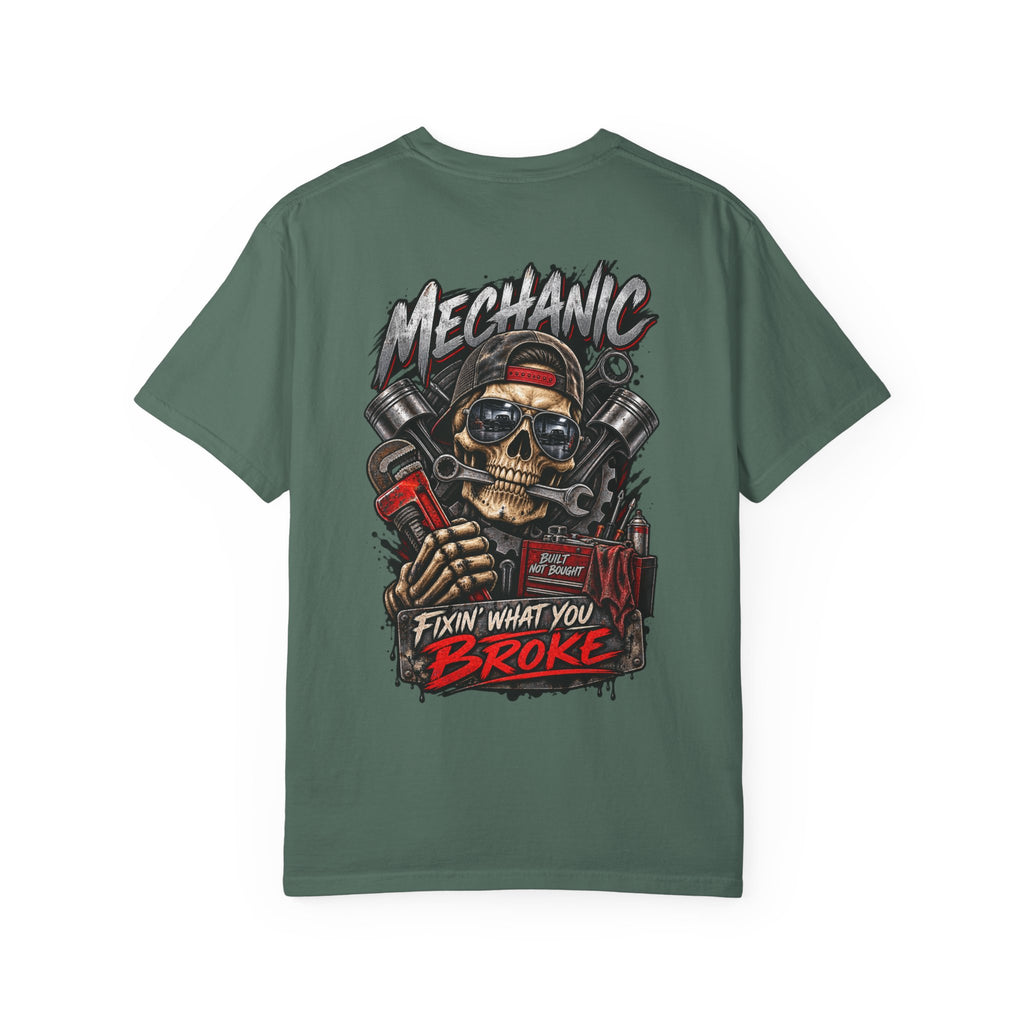 Mechanic T-Shirt — 'Fixin' What You Broke' Skull & Tools Graphic