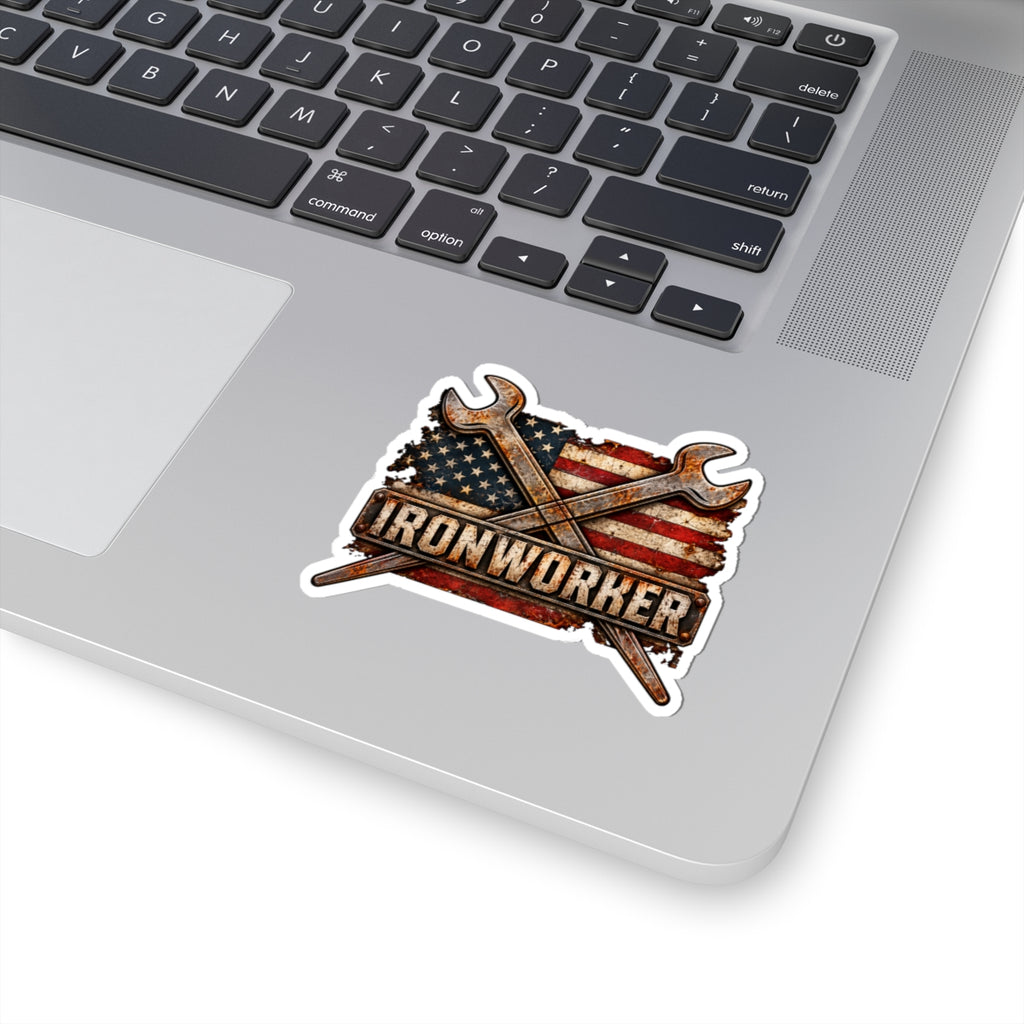 Ironworker American Flag Tool Sticker — Kiss-Cut Construction Worker Decal