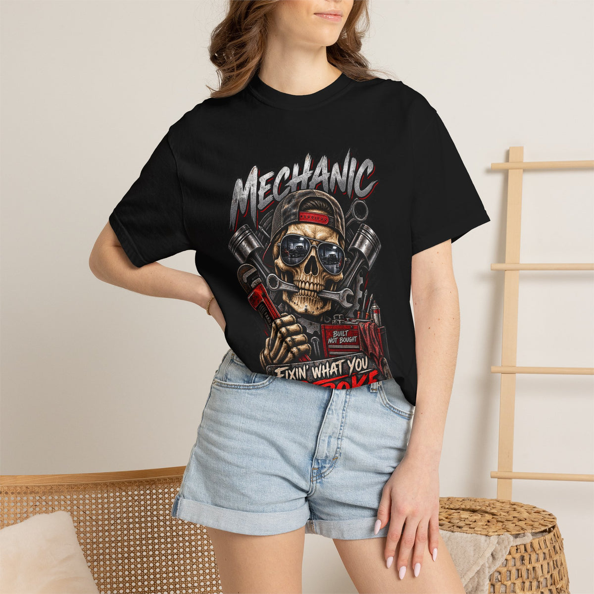 Mechanic Skull T-Shirt — "Fixin' What You Broke" Garage Tee