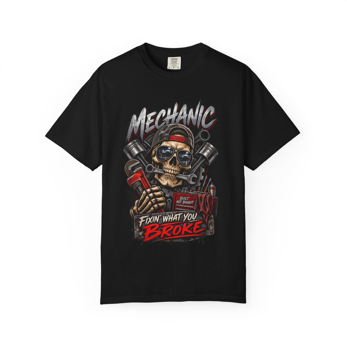 Mechanic Skull T-Shirt — "Fixin' What You Broke" Garage Tee