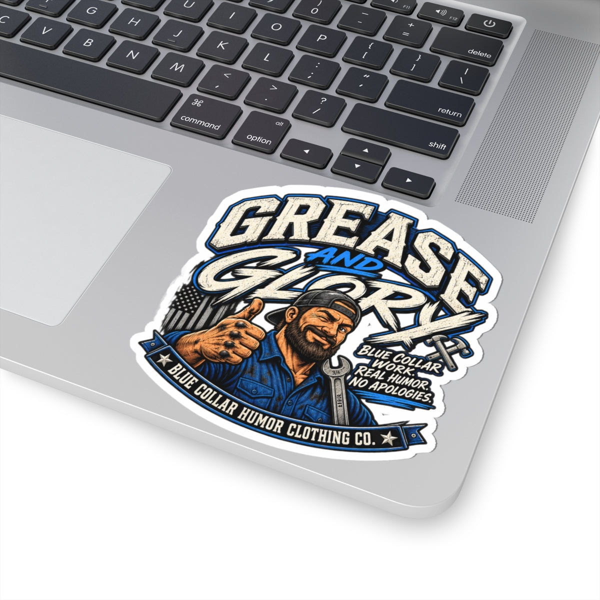 Grease and Glory Sticker — Blue Collar Mechanic Kiss-Cut Vinyl Sticker