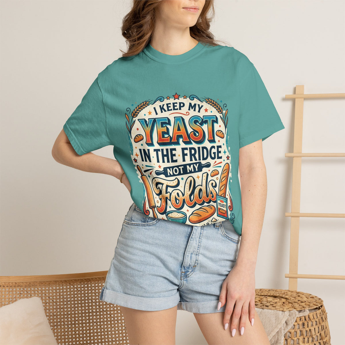 T-Shirt — “I Keep My Yeast in the Fridge Not My Folds” Baking Graphic Tee