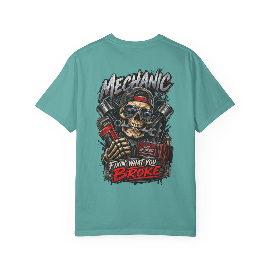 Mechanic T-Shirt — 'Fixin' What You Broke' Skull & Tools Graphic