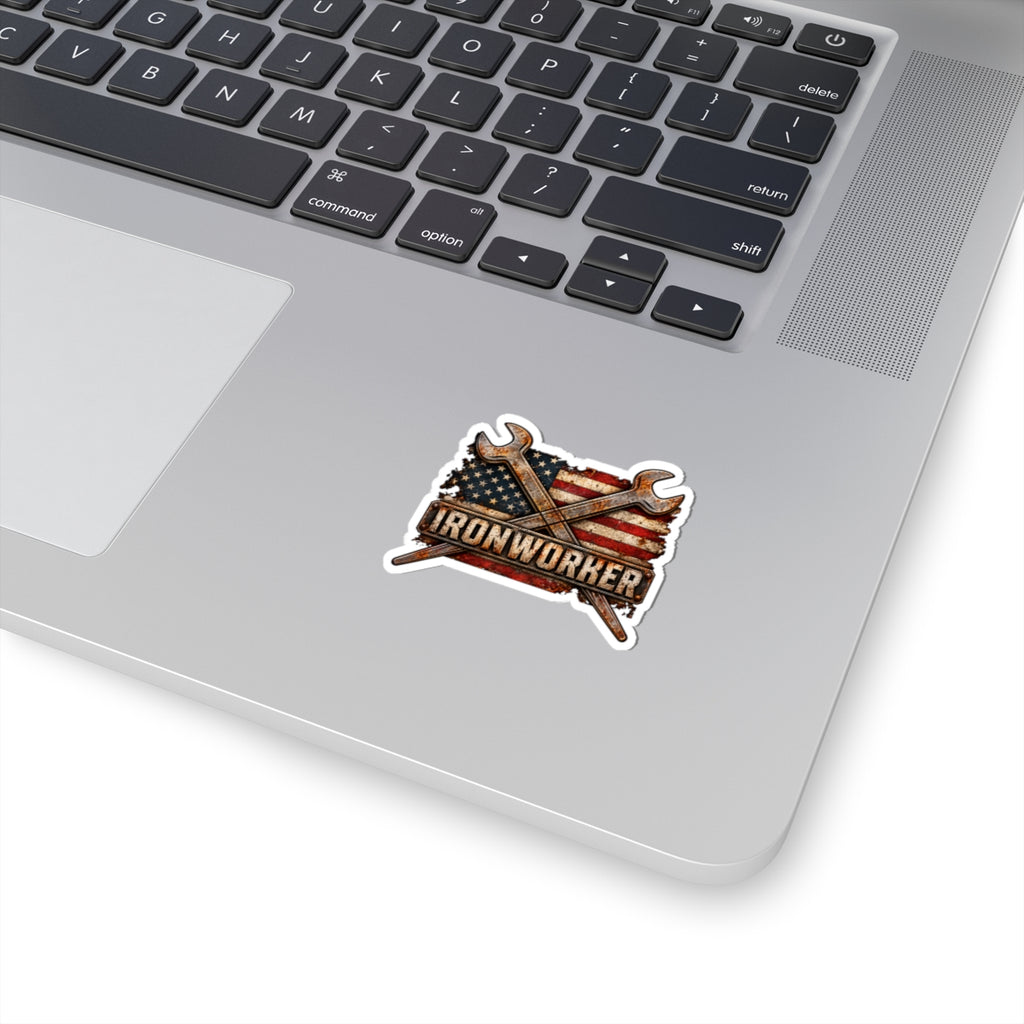 Ironworker American Flag Tool Sticker — Kiss-Cut Construction Worker Decal