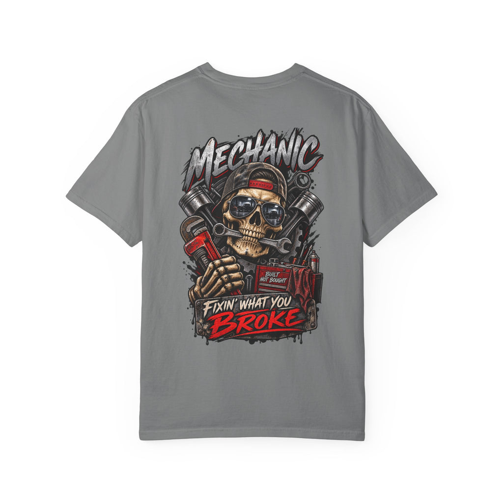 Mechanic T-Shirt — 'Fixin' What You Broke' Skull & Tools Graphic