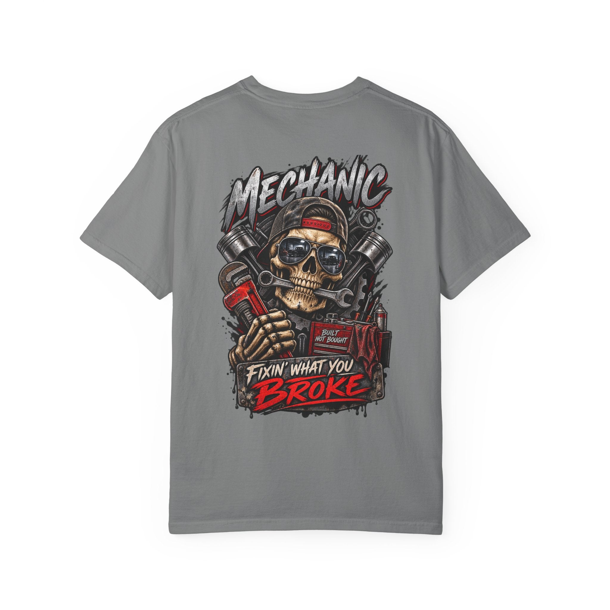 Mechanic T-Shirt — 'Fixin' What You Broke' Skull & Tools Graphic