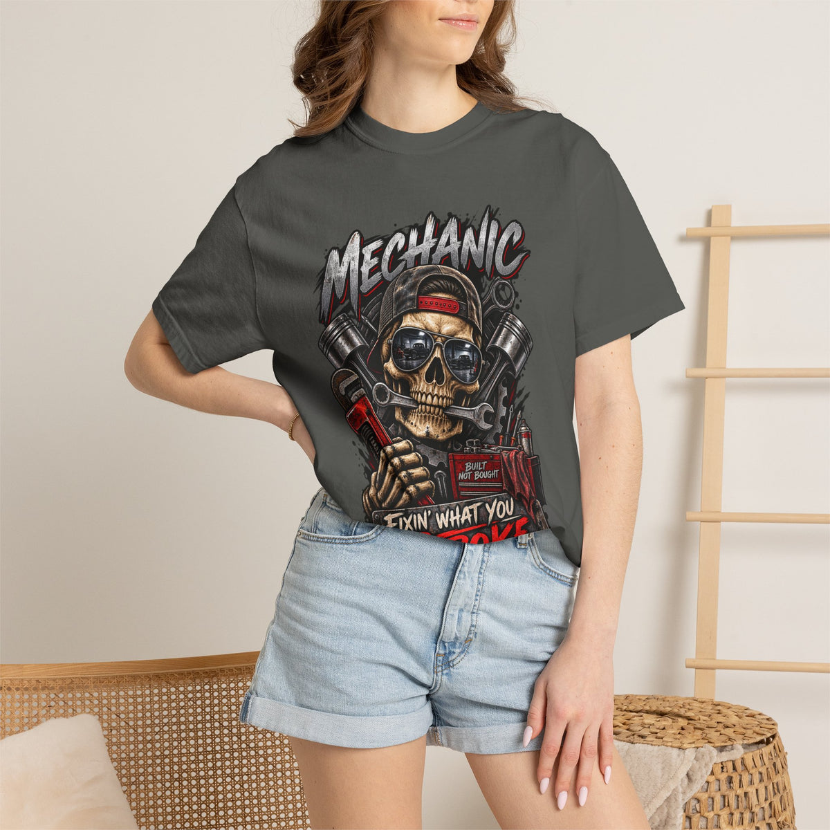 Mechanic Skull T-Shirt — "Fixin' What You Broke" Garage Tee
