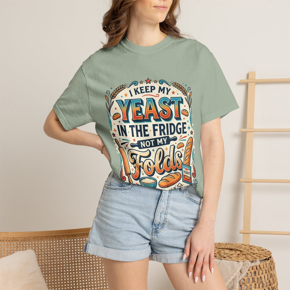 T-Shirt — “I Keep My Yeast in the Fridge Not My Folds” Baking Graphic Tee