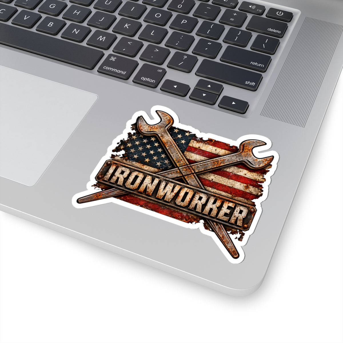 Ironworker American Flag Tool Sticker — Kiss-Cut Construction Worker Decal