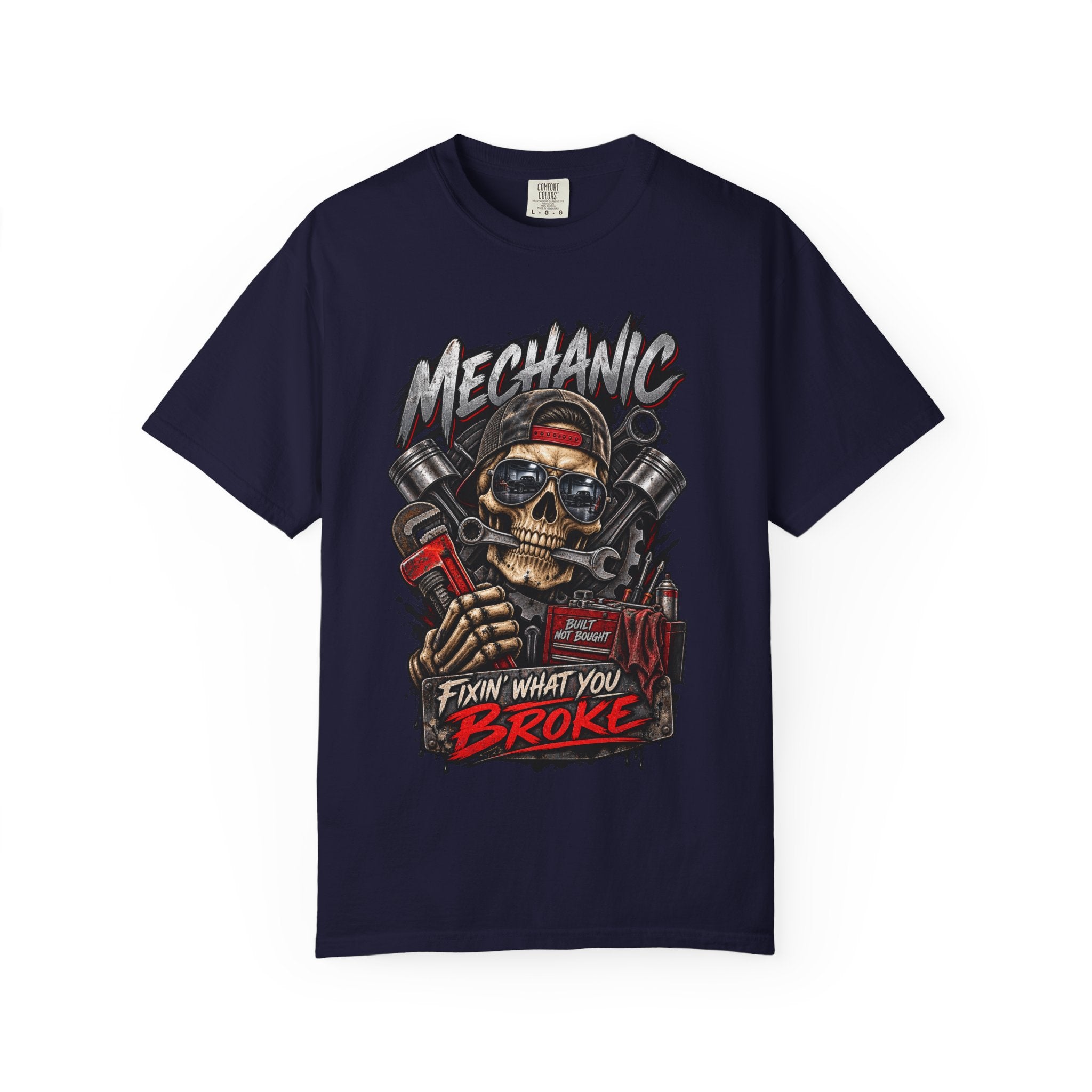 Mechanic Skull T-Shirt — "Fixin' What You Broke" Garage Tee