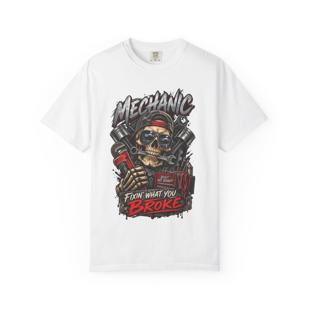 Mechanic Skull T-Shirt — "Fixin' What You Broke" Garage Tee