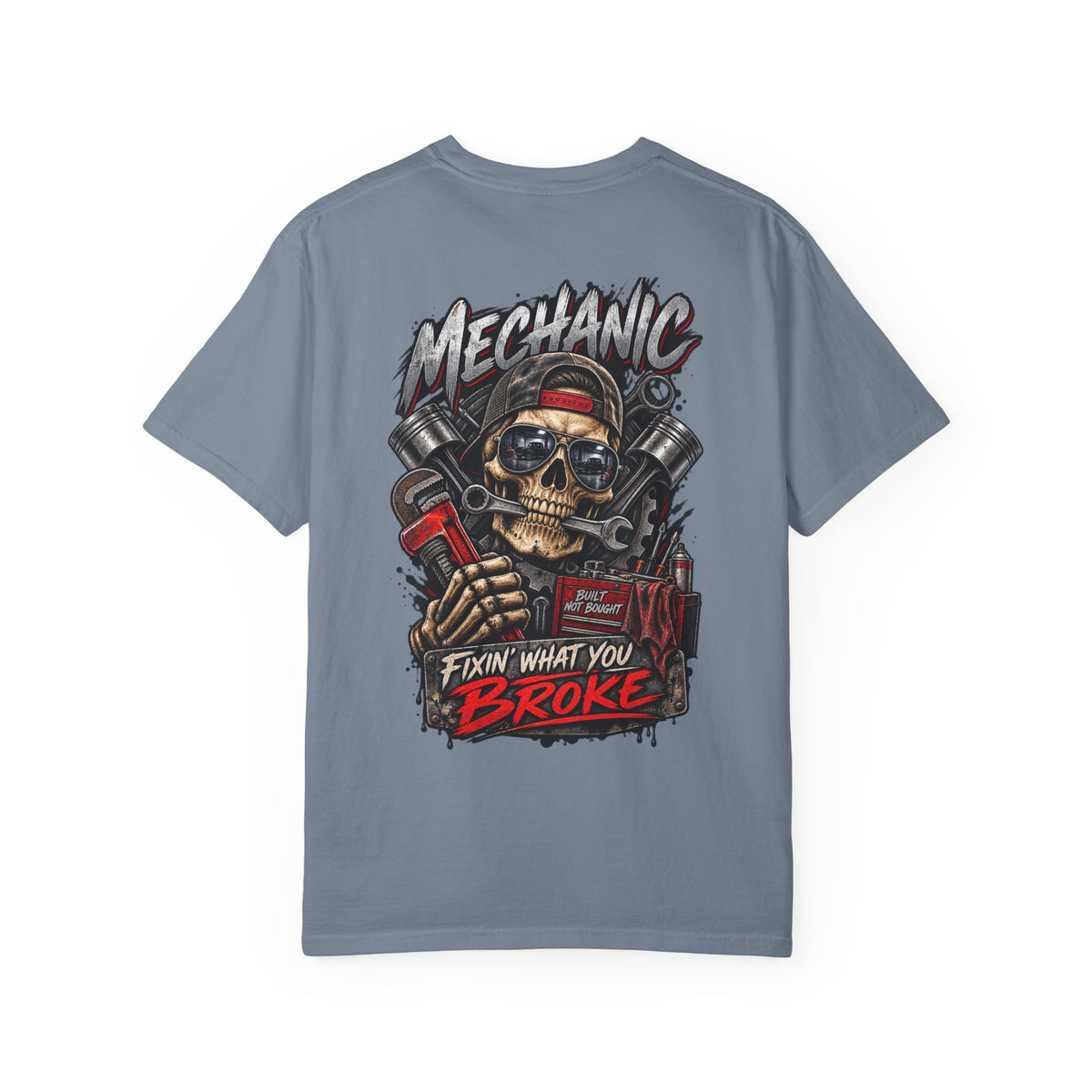 Mechanic T-Shirt — 'Fixin' What You Broke' Skull & Tools Graphic