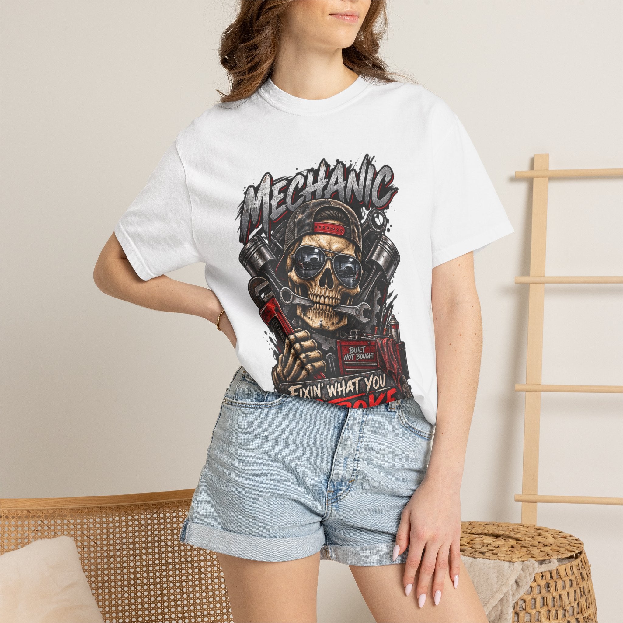 Mechanic Skull T-Shirt — "Fixin' What You Broke" Garage Tee
