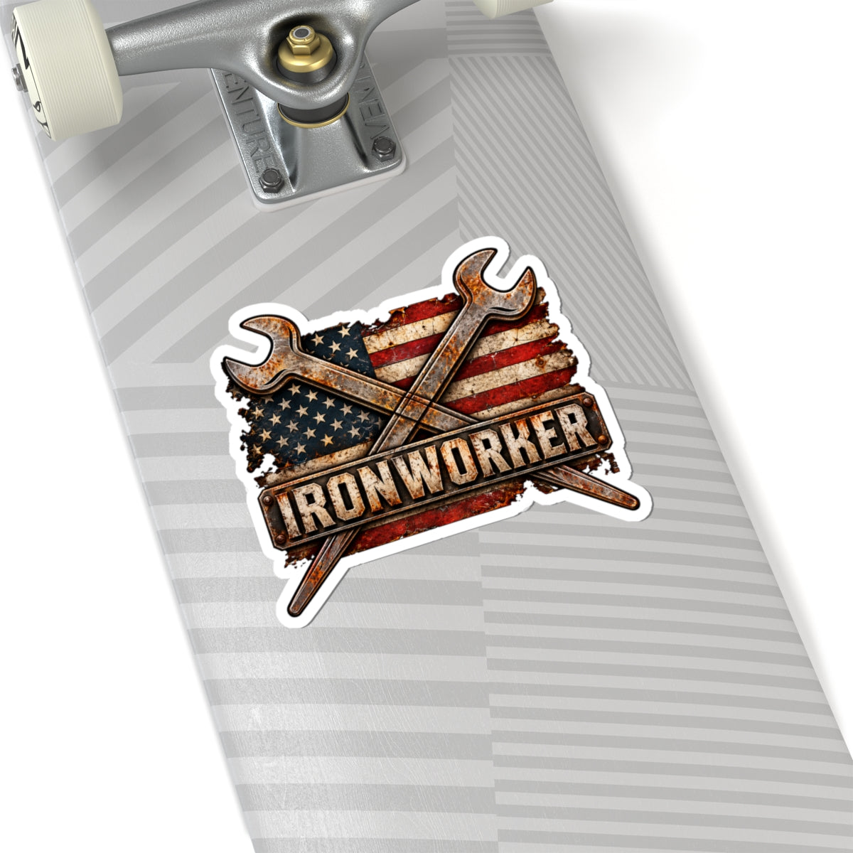 Ironworker American Flag Tool Sticker — Kiss-Cut Construction Worker Decal