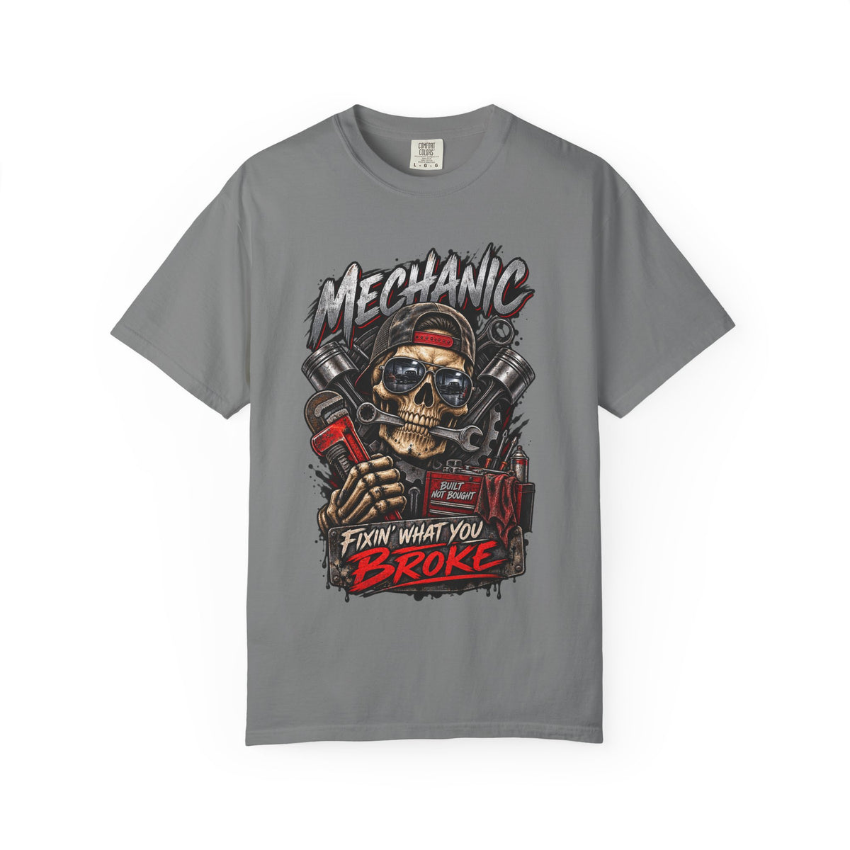 Mechanic Skull T-Shirt — "Fixin' What You Broke" Garage Tee