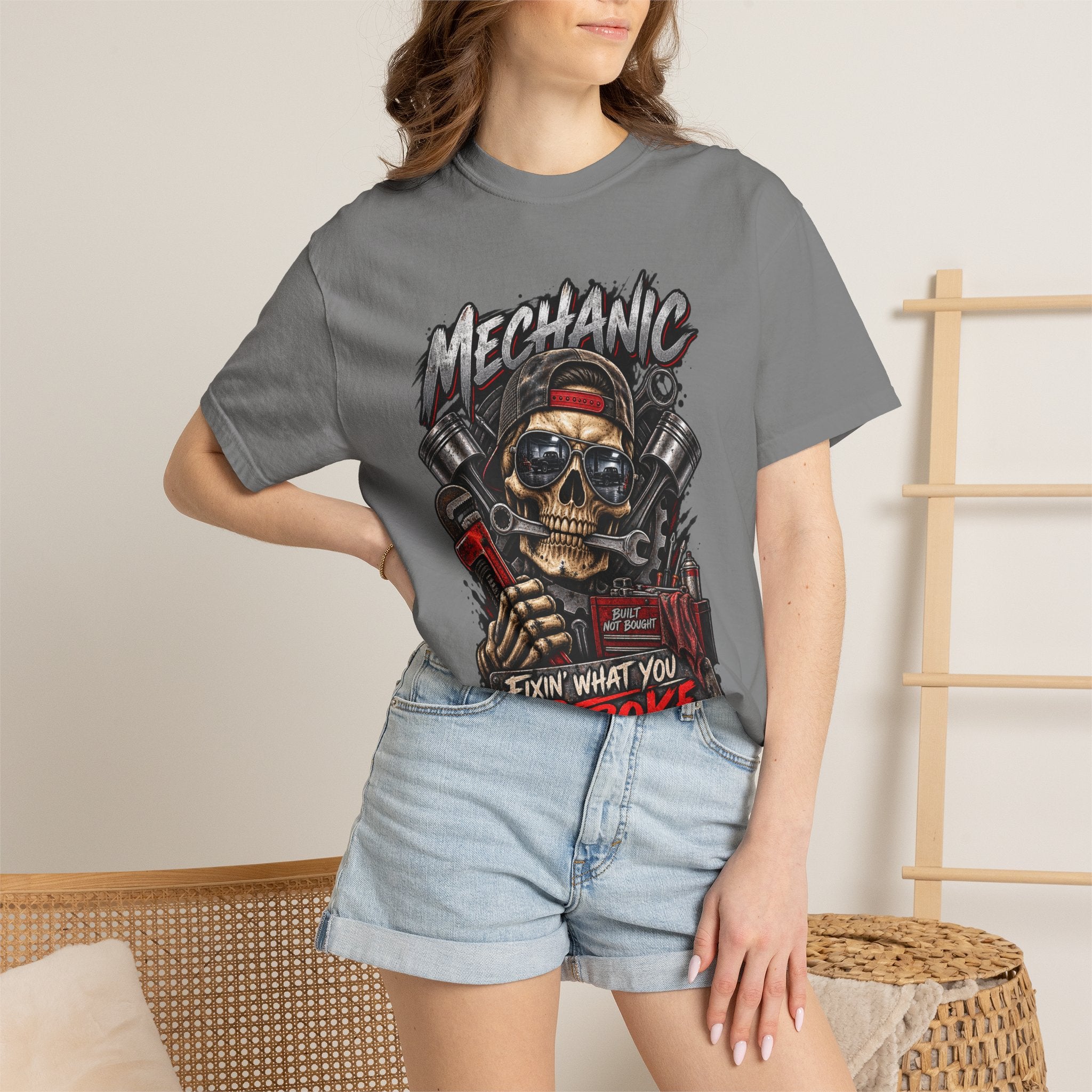 Mechanic Skull T-Shirt — "Fixin' What You Broke" Garage Tee