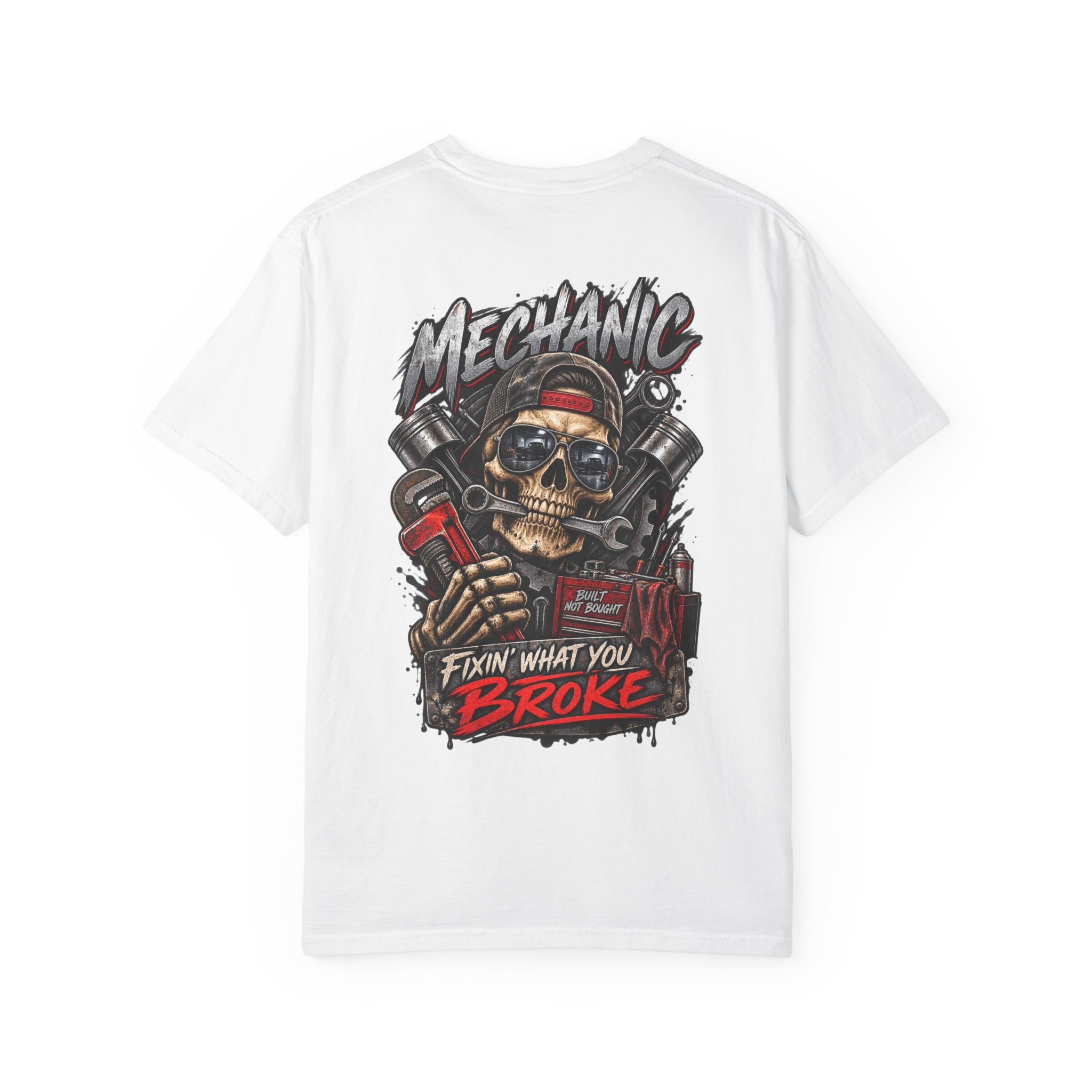 Mechanic T-Shirt — 'Fixin' What You Broke' Skull & Tools Graphic