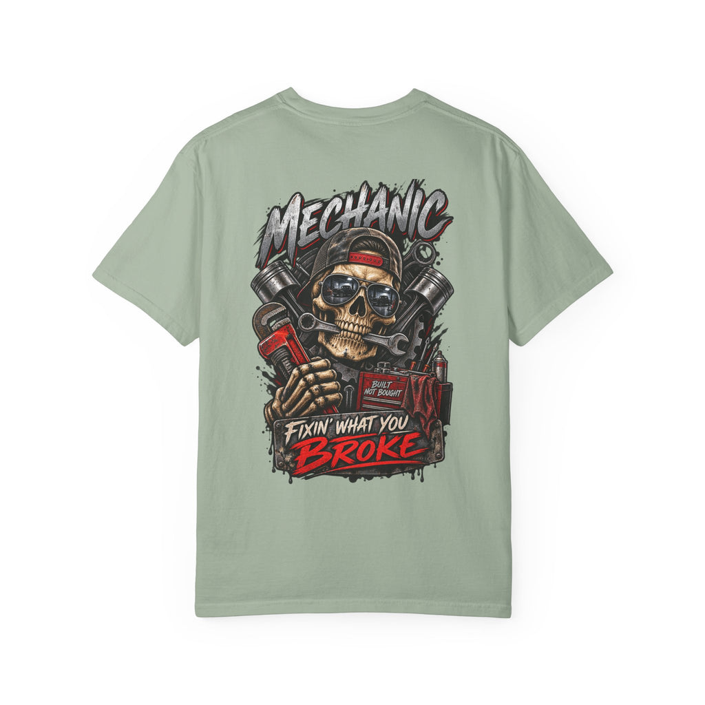 Mechanic T-Shirt — 'Fixin' What You Broke' Skull & Tools Graphic