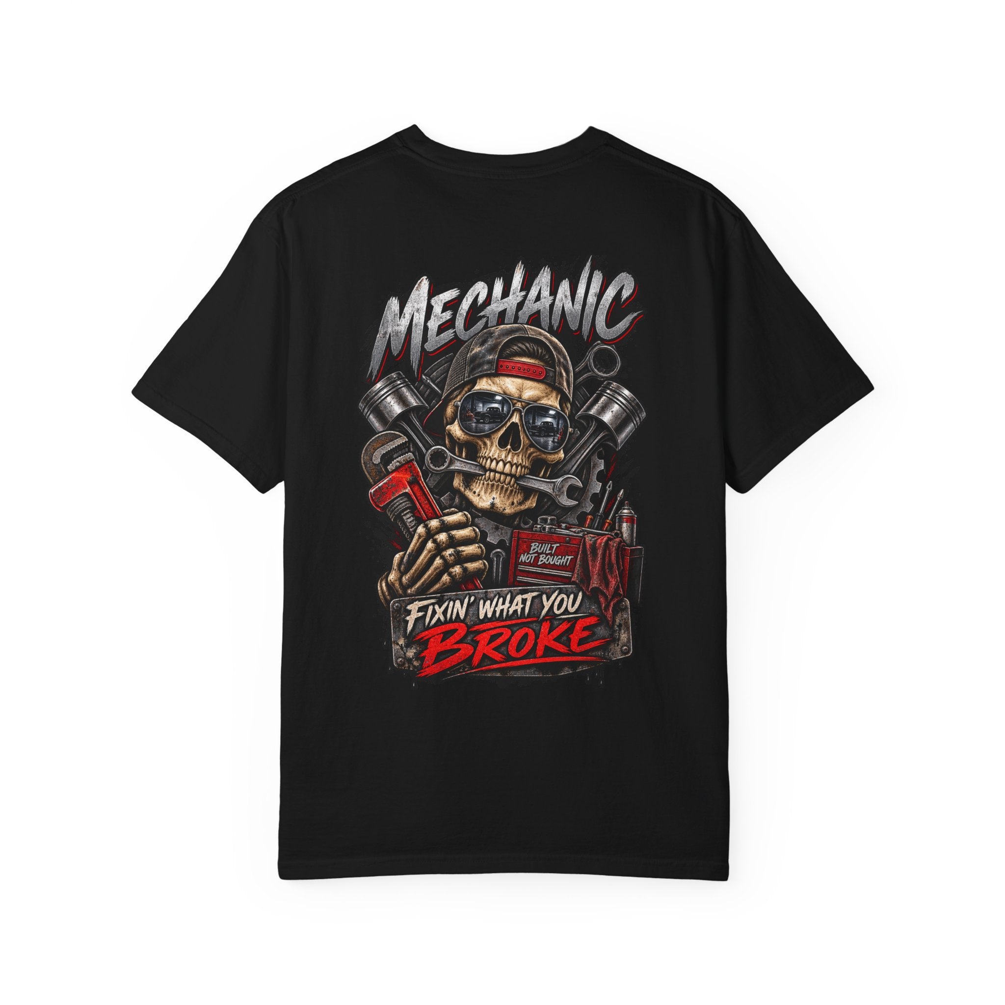 Mechanic T-Shirt — 'Fixin' What You Broke' Skull & Tools Graphic