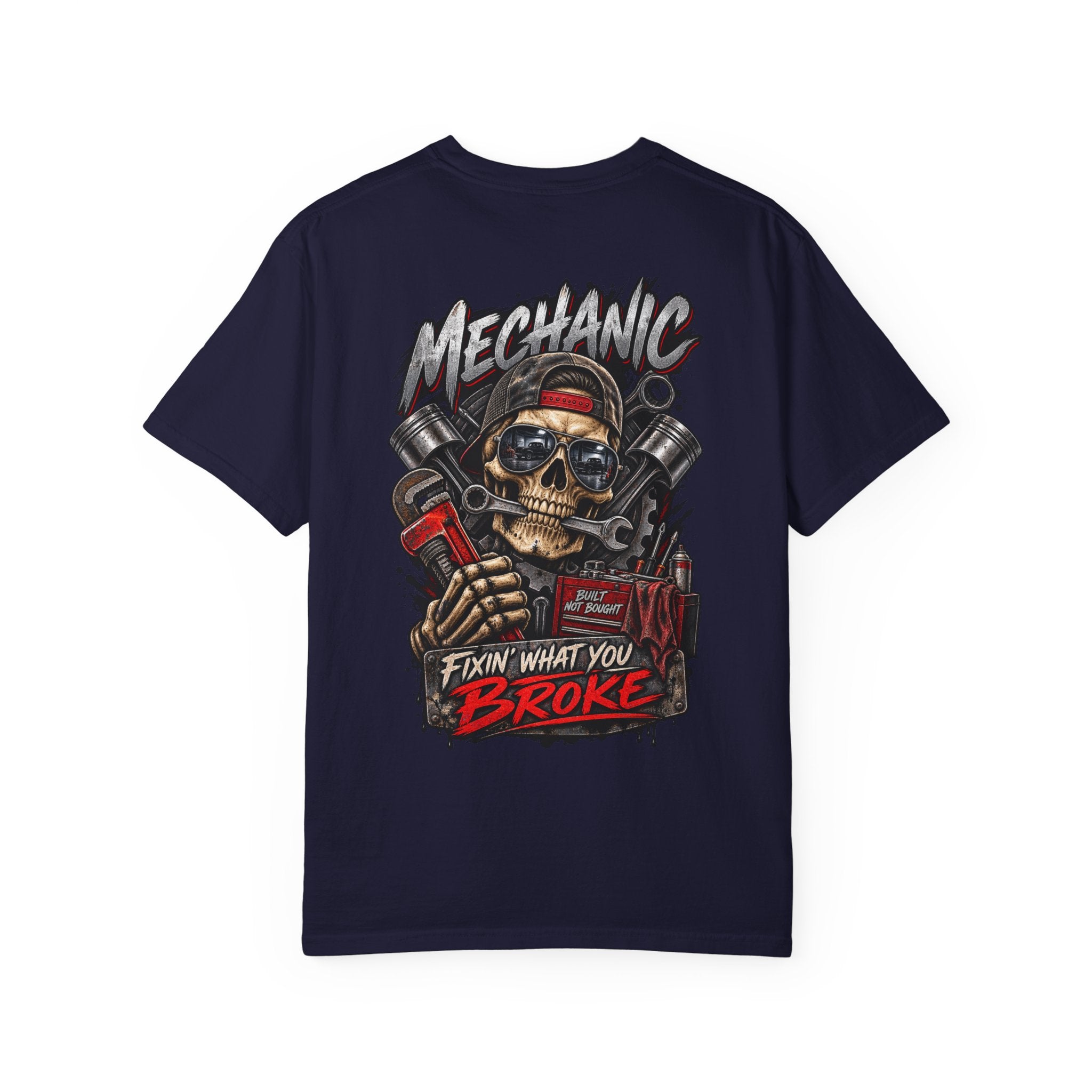 Mechanic T-Shirt — 'Fixin' What You Broke' Skull & Tools Graphic